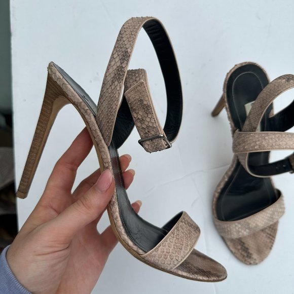 Balenciaga Snakeskin Sandals Sz 39.5 Brown Ankle Strap High Stiletto Heels - Picture 3 of 9